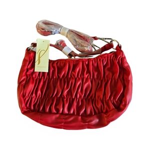 NEW Collection 18 Purse Red Faux Leather Shoulder Bag Ruched Textured Crossbody